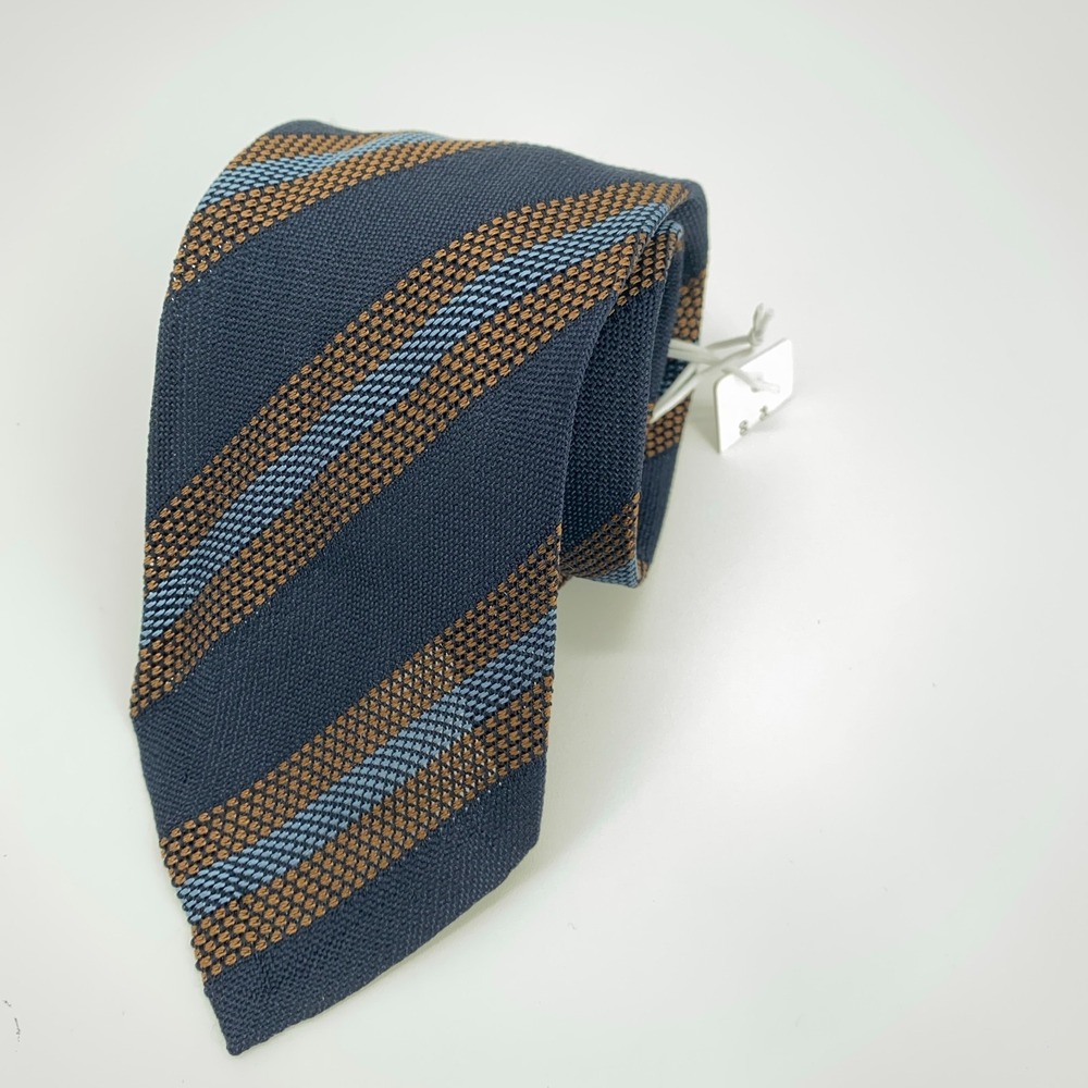 Eton Tie Mens One Size Blue Brown Striped Silk Luxury Classic Necktie Italy Made